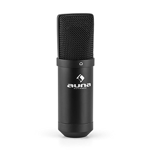 Auna MIC-900B-USB Kondensator Mikrofon für Studio-Aufnahmen inkl. Spinne mit blauer LED-Beleuchtung (16mm Kapsel, Nierencharakteristik, 320Hz - 18KHz, Plug & Play) schwarz - 1