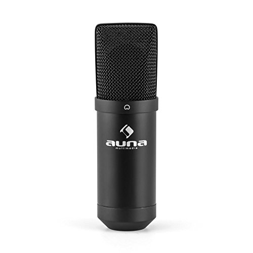 Auna MIC-900B-USB Kondensator Mikrofon für Studio-Aufnahmen inkl. Spinne mit blauer LED-Beleuchtung (16mm Kapsel, Nierencharakteristik, 320Hz - 18KHz, Plug & Play) schwarz - 1