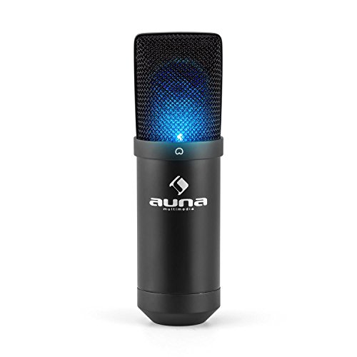 Auna MIC-900B-USB Kondensator Mikrofon für Studio-Aufnahmen inkl. Spinne mit blauer LED-Beleuchtung (16mm Kapsel, Nierencharakteristik, 320Hz - 18KHz, Plug & Play) schwarz - 1